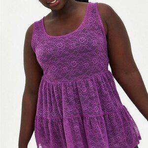 NWT Torrid Sheer Lace Crew Neck Tiered‎ Babydoll Tunic Tank